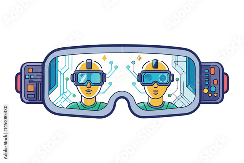 Futuristic artificial intelligence glasses showcasing advanced technology and human interaction in a virtual reality setting with digital displays