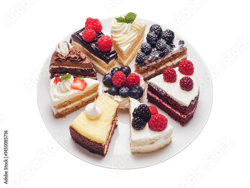Isolated Sliced Assorted Cakes on a Plate
