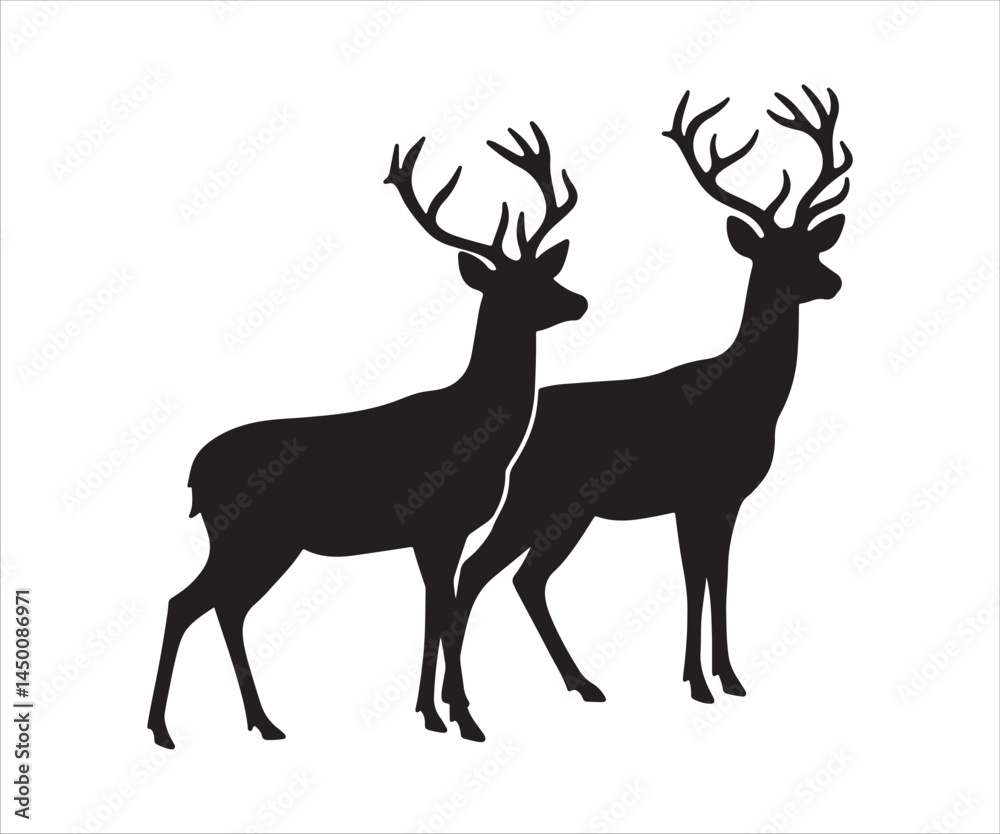 Silhouette of a deer and reindeer - vector icon cutout Silhouette of a deer and reindeer - vector icon cutout