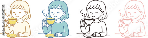コーヒーを楽しむ女性のイラスト