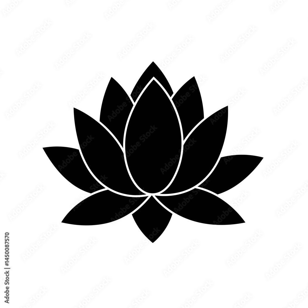 Black Lotus Flower Silhouette Design on White Background Black Lotus Flower Silhouette Design on White Background