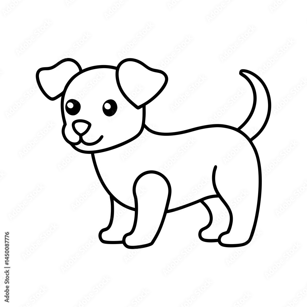 Cute Cartoon Dog with Heart Shapes Line Art Cute Cartoon Dog with Heart Shapes Line Art