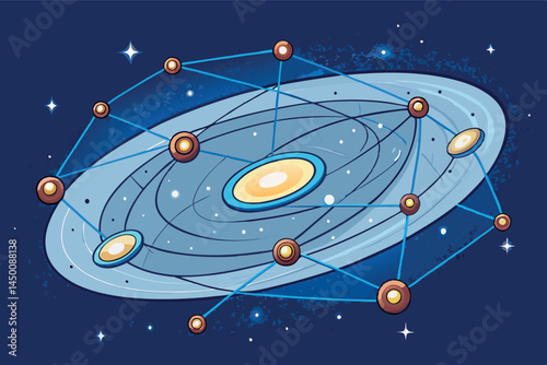 A sprawling galaxy with cosmic connections, showing neural network patterns across space, symbolizing artificial intelligence