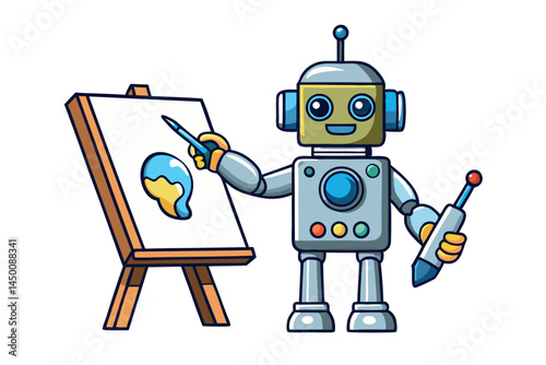 robot painting on an easel, showcasing creativity and artificial intelligence in art
