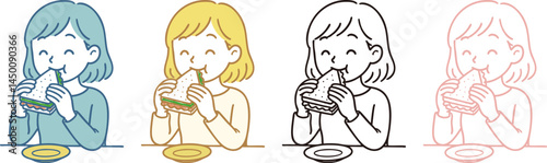 サンドウィッチを食べる女性のイラスト