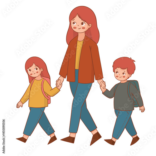 a mother take her kids to school for family event