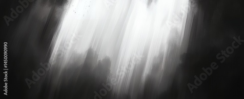 Abstract grayscale painting of light streaks through dark forest Digital art background texture
