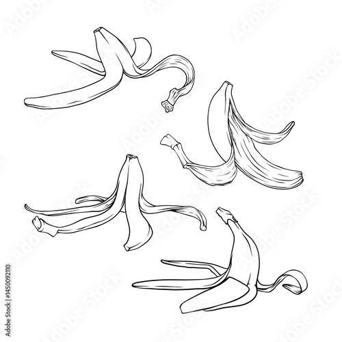 banana peel vector with line art handdrawn set collection