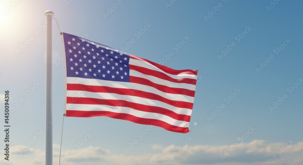 Obraz premium American Flag Waving Proudly Under a Bright Sunny Sky