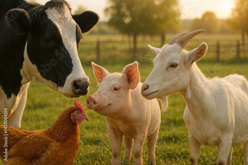 Fototapeta Naklejka Na Ścianę i Meble -  Farm animals in serene landscape.