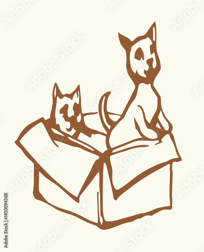 Vector Drawing. Cats in the box