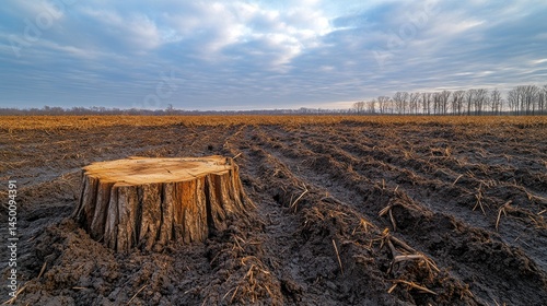 Rural field stump after clearing