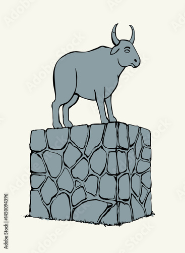 Vector drawing. Big golden idol