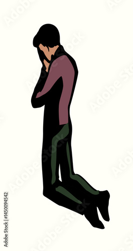 Vector drawing. Praying young man