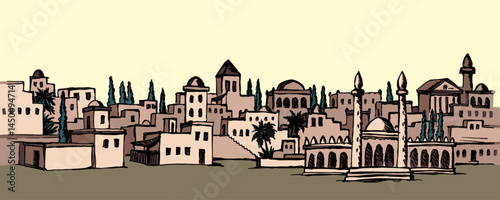 Vector drawing. Old arabic city
