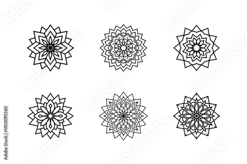 Set of Colorless Abstract Mandalas Composed of Digital Elements
