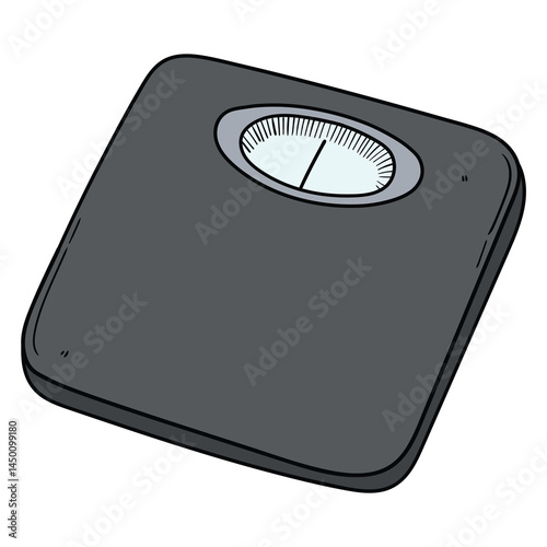 Hand drawn cartoon gray weight scale on white background.