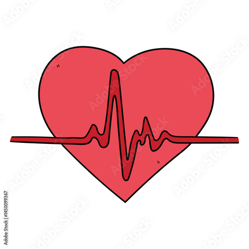 Hand drawn cartoon red heartbeat on white background.