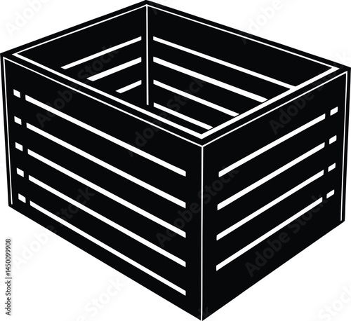 wooden crate with slats on white background  