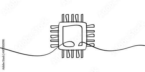 continuous line drawing of microchip symbol. abstract line art illustration