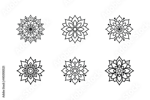 Set of Indian Vector Mandalas with Traditional Henna Style Patterns