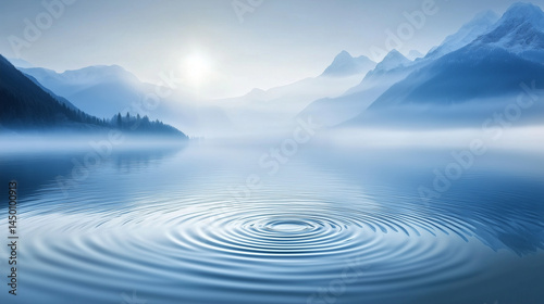 Clear mineral water ripple on snow winter forest mountain background.