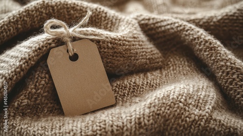 Blank tag on a soft, warm knitted fabric.