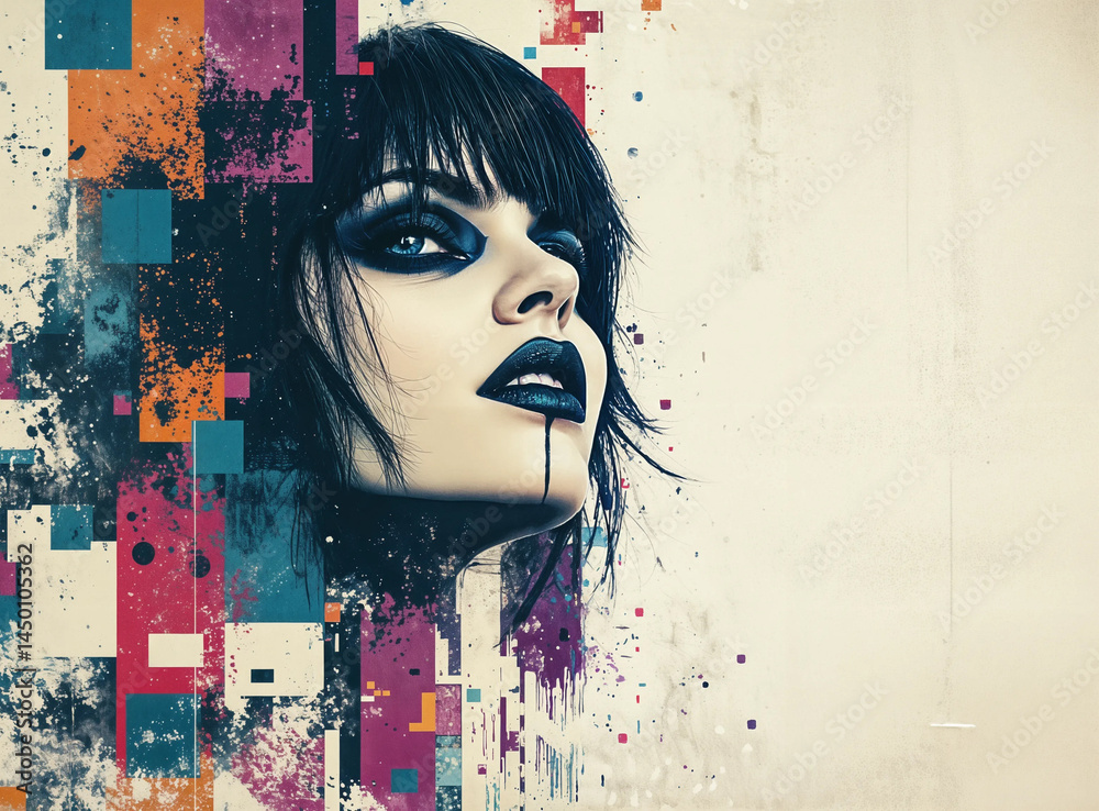 Intriguing artistic rendering of a woman's face, with a mix of digital and painterly techniques.