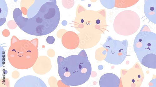Wallpaper Mural Cute cartoon cats on a pastel background pattern. Torontodigital.ca