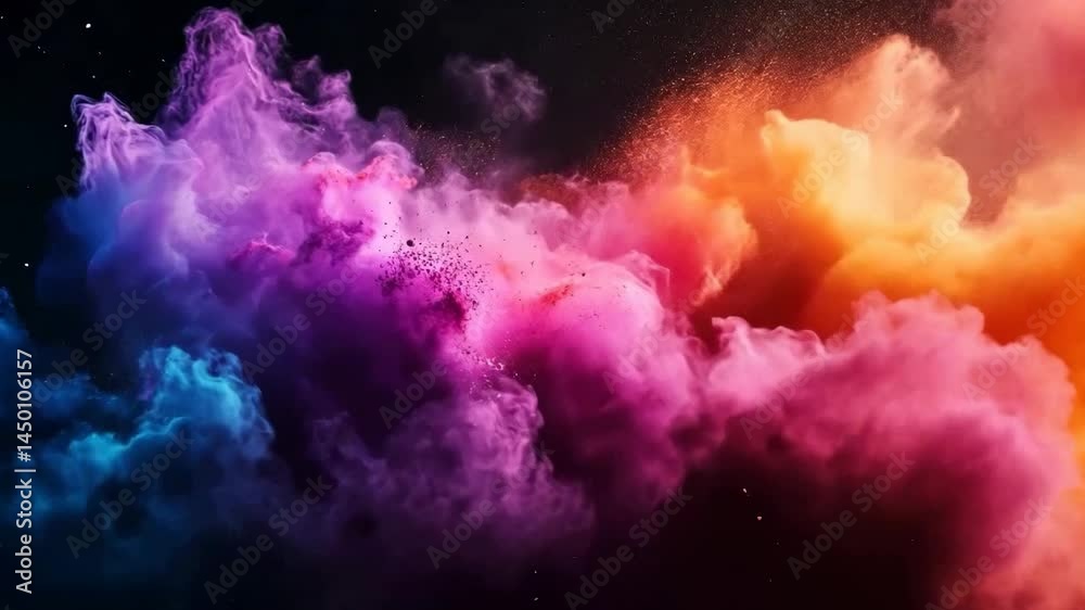 Abstract explosion of blue and red clouds in a dark space sky
