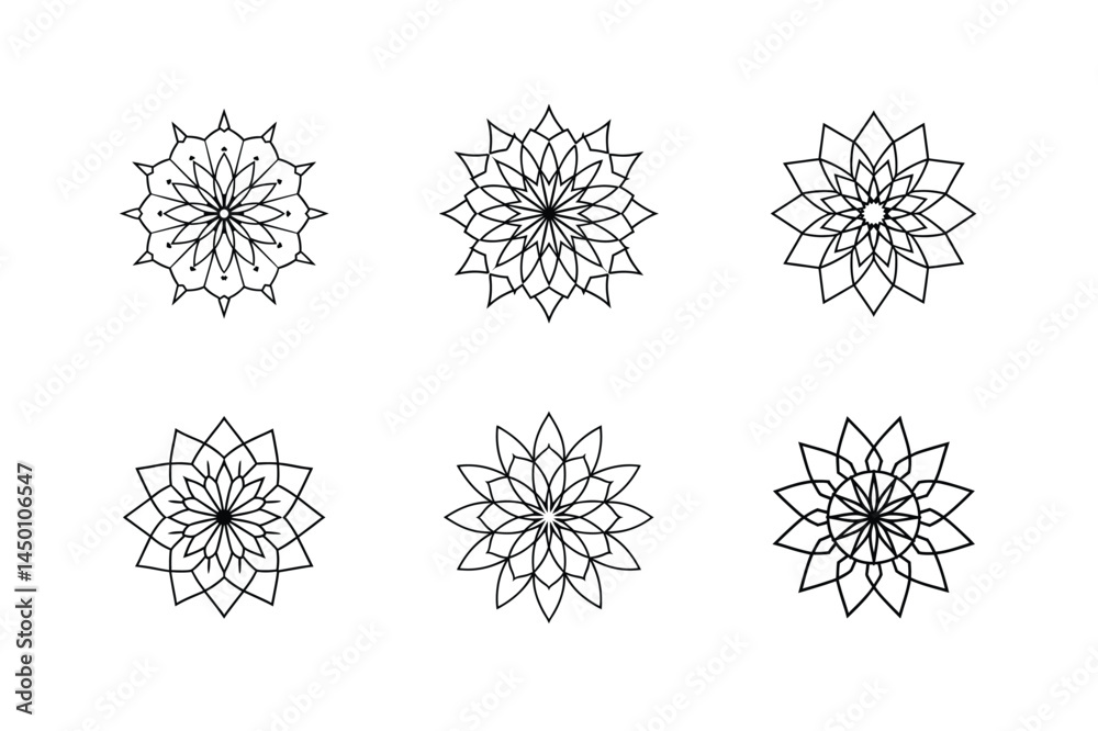 Obraz premium Set of Radial Vector Mandalas with Fine Line Details and Ornamental Shapes