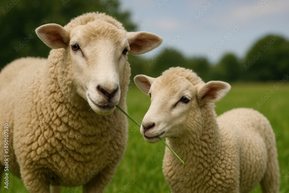 Sheep grazing in lush meadow. Sheep grazing in lush meadow.