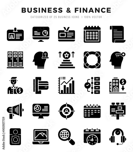 Business & Finance icons Pack. Glyph icons set. Business & Finance collection set.