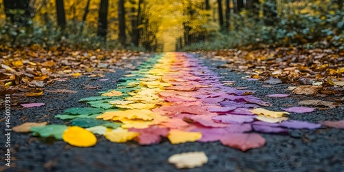 Autumn Leaves Path Rainbow Colors Forest Road Fall Season
