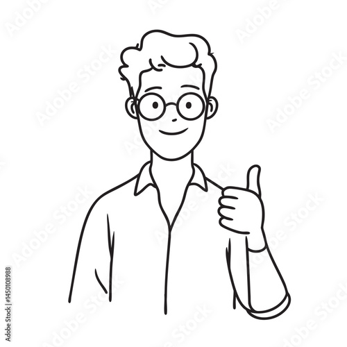 Thumbs Up Guy Line Art – Positive Mental Health Vector Illustration