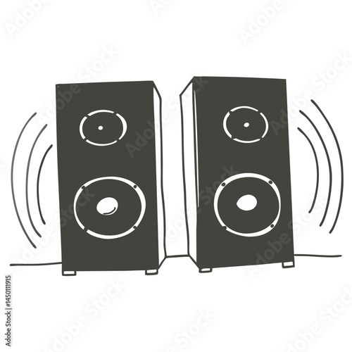 Audio Speakers Producing Sound Waves in Minimalist Style  