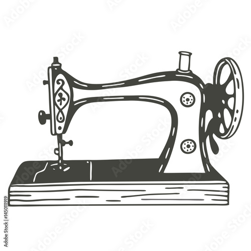 Vintage sewing machine illustration in black and white   