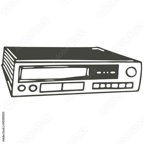 Vintage Video Cassette Recorder Illustration in Monochrome Style  