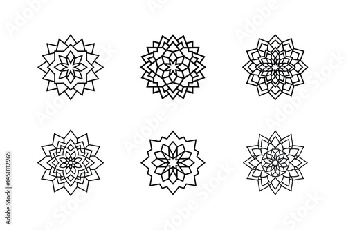 Set of Mandala Designs Influenced by Islamic Geometry, Vector Format