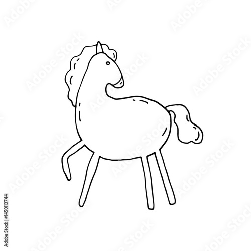 Horse with a raised leg. Symbol of the new year 2026. Doodle. Vector illustration. Hand drawn. Outline.