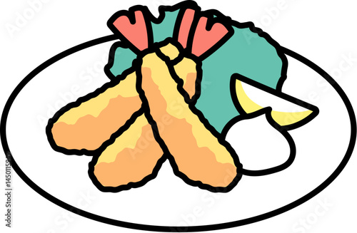 シンプルな洋食屋さんのエビフライのイラスト