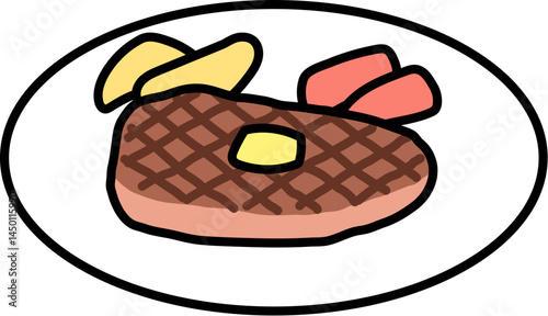 シンプルな洋食屋さんのステーキのイラスト