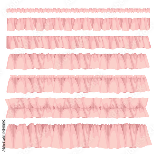 Pink Ruffle Trim Set Vector stock illustration Cute Fabric Borders in Various Styles