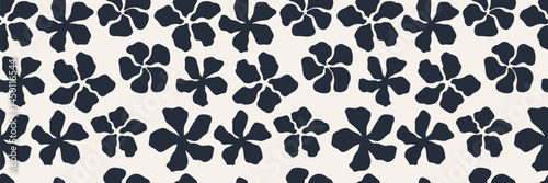 Obraz na płótnie Minimalist seamless floral pattern with bold black flower silhouettes on a white background. Elegant botanical design for textiles, wallpapers, wrapping paper, and modern creative projects. Vector art w salonie