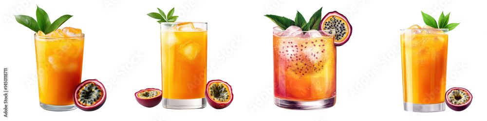 Fototapeta premium Assorted tropical fruit cocktails with orange and passion fruit