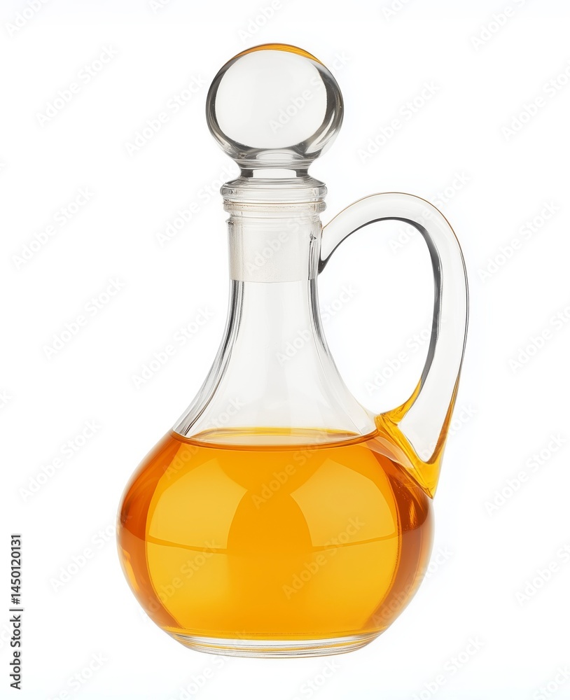 Glass pitcher with olive oil, isolated on white background Glass pitcher with olive oil, isolated on white background