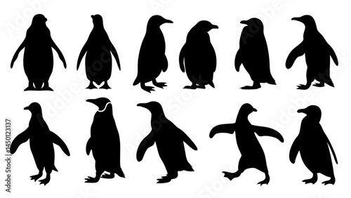 set of penguin silhouette vector on white background