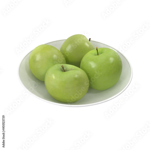 Apples Granny Smith on a plate isolated transparent background 3d rendering
