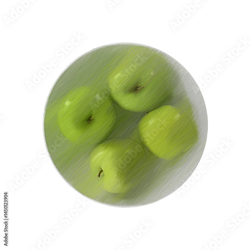 Apples Granny Smith on a plate isolated transparent background 3d rendering
