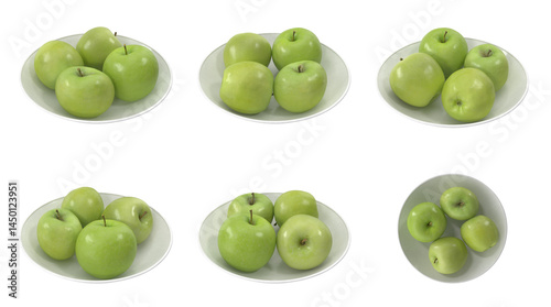 Apples Granny Smith on a plate isolated transparent background 3d rendering
